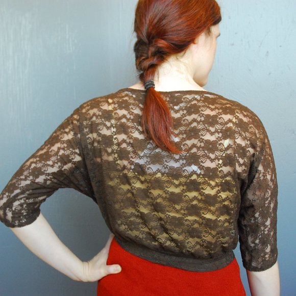 3/4 Sleeve Brown Lace Top - Picture 2 of 6